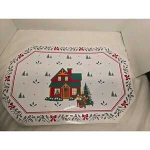 Lot Of 7 Vintage Christmas Vinyl Placemats Red & Green House With Holly‎ & Bows
